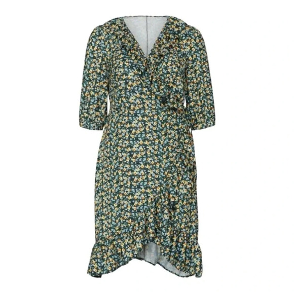 Eloquii x Jason Wu Wrap Dress V Neck Floral Patterned Ruffled Wrap Dress Sz 10 - Picture 7 of 7